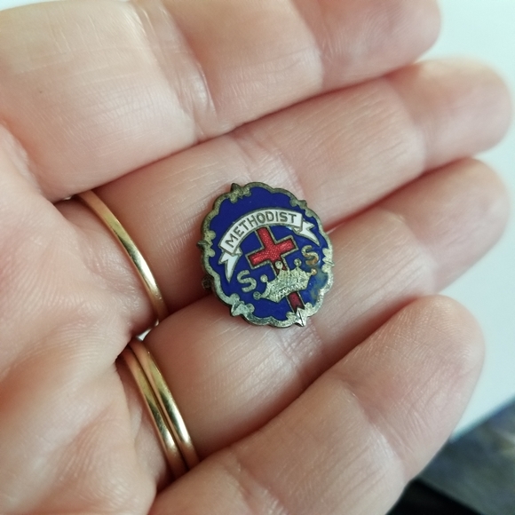 Vintage Methodist Sunday School pin brooch Little System blue silver tone - Picture 6 of 10